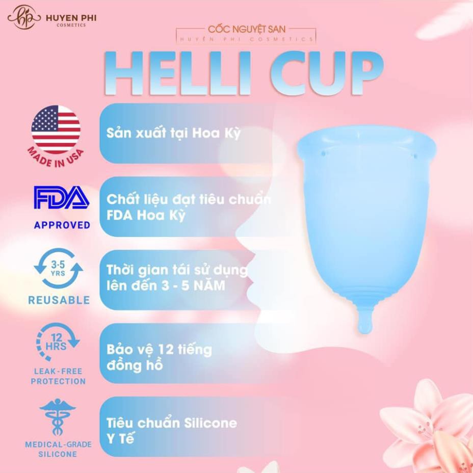 Cốc Nguyệt San Helli Cup Huyền Phi ( Made in USA ) - Thoải Mái, Không Khó Chịu, An Toàn