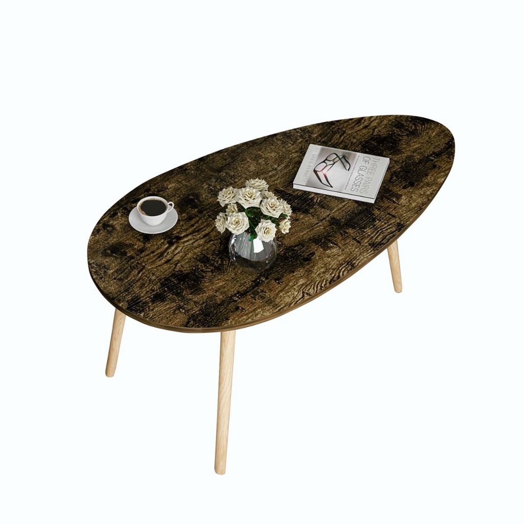 Bàn trà hình trứng ngồi sofa màu gỗ cháy - gp55, gp56