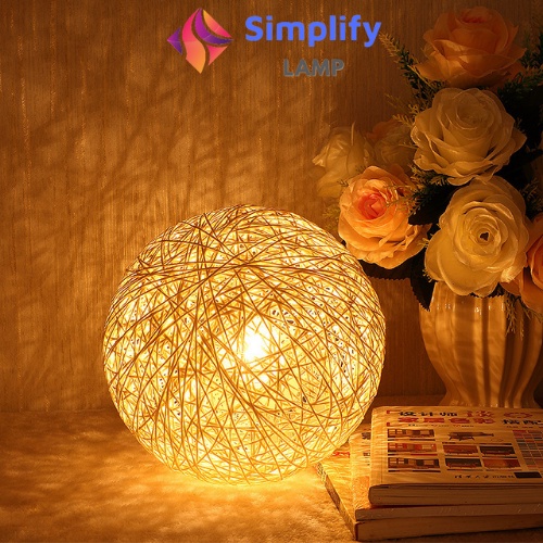 Đèn ngủ cầu mây để bàn trang trí phòng ngủ sử dụng đế gỗ Size 15cm, 20cm màu xanh, vàng cực đẹp S02 - shop SIMPLIFY LAMP