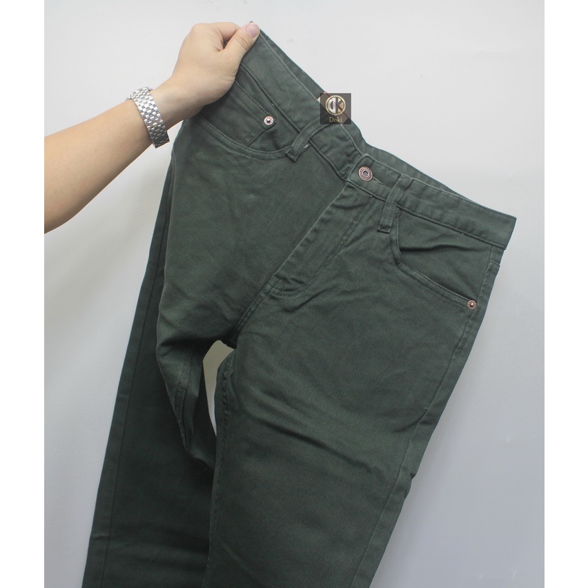 Quần Kaki Jean xanh rêu bộ đội KA-12, Quần Kaki Nam Dáng Ôm Đứng, Chất vải co giãn thoáng mát Sang trọng Lịch Sự - Doki