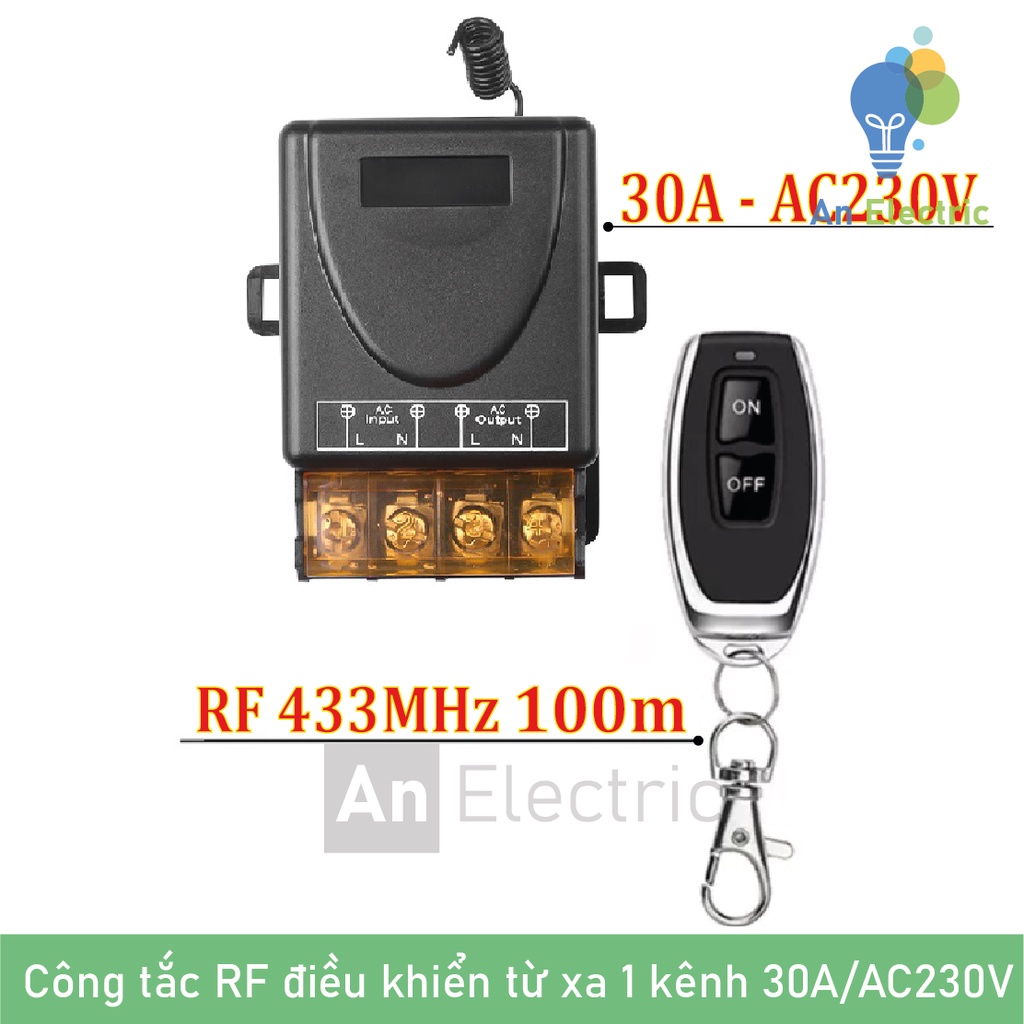 Công tắc điều khiển từ xa 220V 100m công suất cao ngõ ra 30A bật tắt thiết bị chiếu sáng, máy bơm, quạt