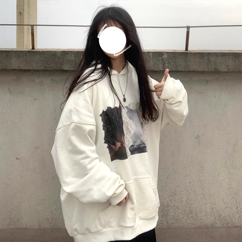 Áo Hoodie Nỉ Bông Chui Tay Dài Hoạ Tiết Loang Màu