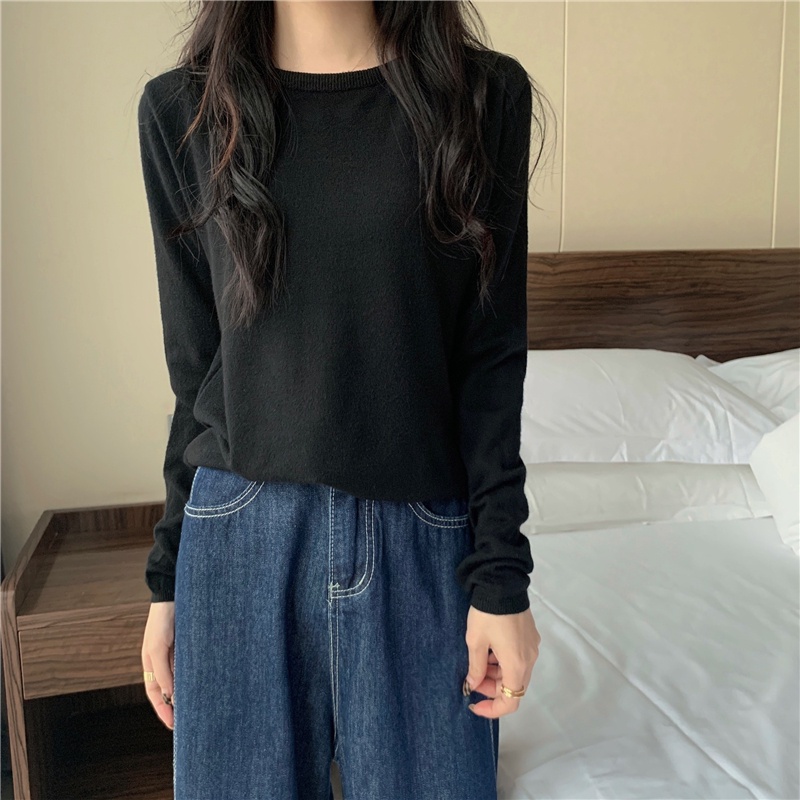 Áo Sweater Dệt Kim Tay Dài Dáng Rộng Màu Trắng Đen Thời Trang Mùa Thu Cho Nữ