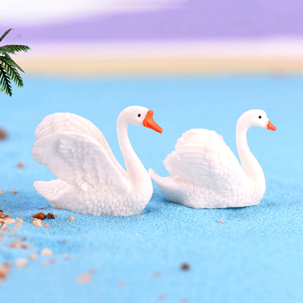Set 2 Mô Hình Thiên Nga Bằng Nhựa Resin Dùng Trang Trí Tiểu Cảnh
