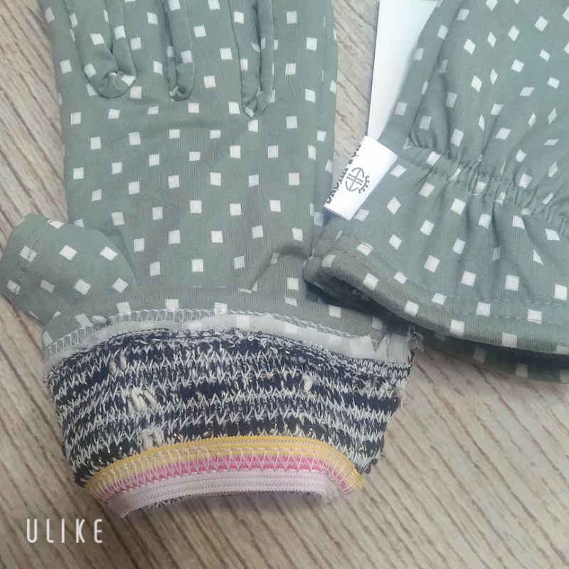 Bao tay, găng tay nữ cắt 2 ngón hoạ tiết Hoà Hương cotton hai lớp chống nắng, giữ ấm, lái xe