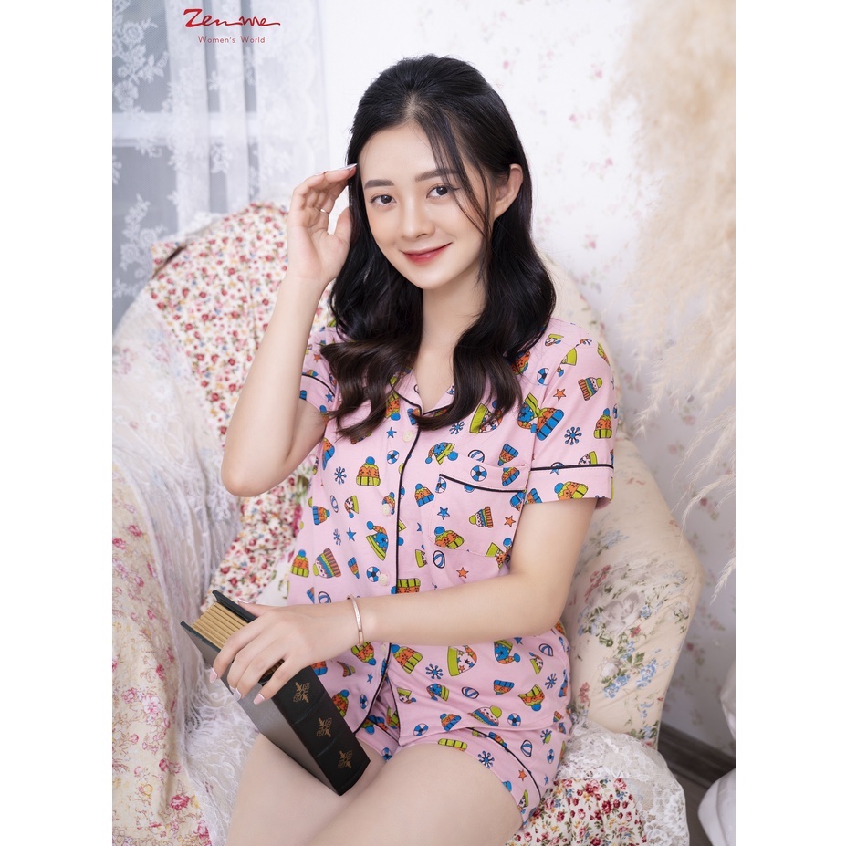 Đồ bộ mặc nhà Zen Me pijama nữ cộc tay quần đùi chất liệu chuẩn cotton họa tiết dễ thương