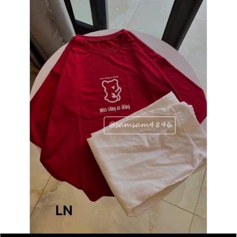 Bộ gấu áo đỏ và quần kaki trắng LN12