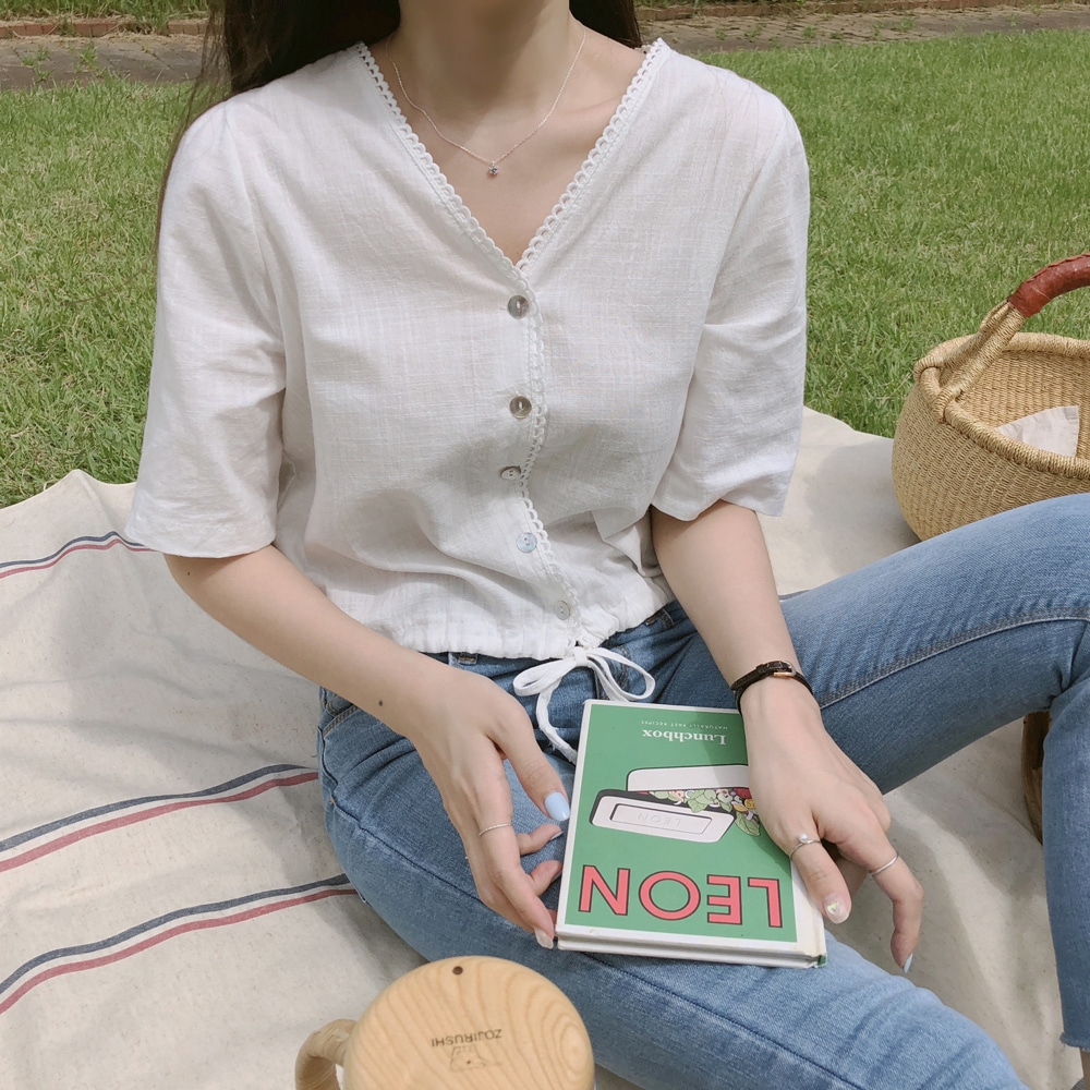 Áo croptop ngắn tay cổ chữ V xinh xắn dành cho nữ 27940