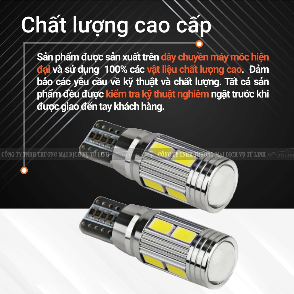 Đèn led demi, xi nhan thấu kính siêu sáng T10 10SMD 5630 W5W cho ô tô, xe máy