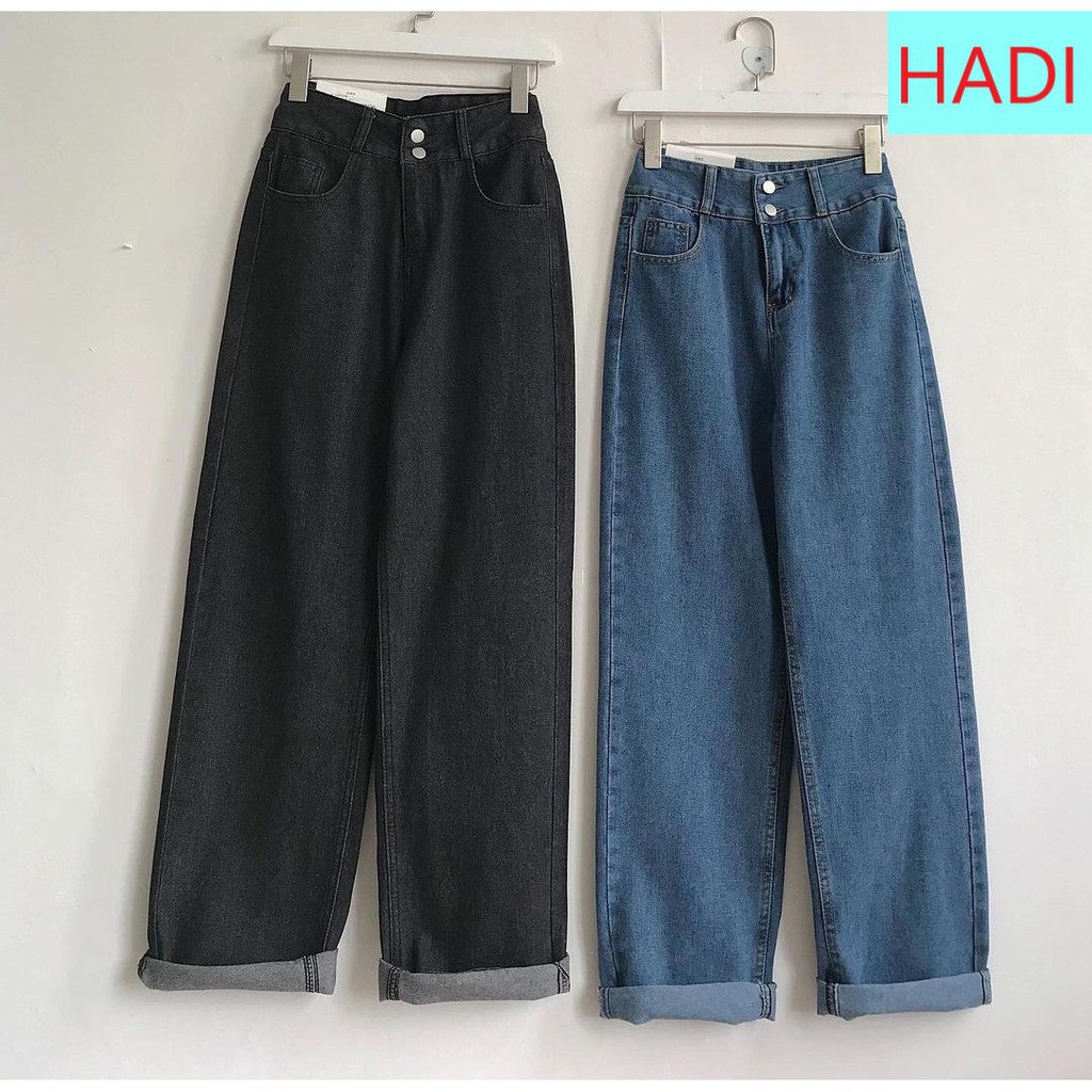 QUẦN JEAN ỐNG RỘNG NỮ LƯNG CAO 2 NÚT MÀU XÁM TIÊU CAO CẤP HADI ĐỦ SIZE S, M, L LAI CUỐN FORM RỘNG DÀI SIÊU ĐỈNH