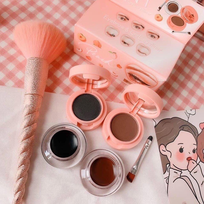 Bột tán mày và Gel kẻ viền mắt 2 in 1 Peach