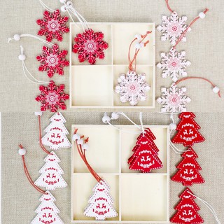 Bộ 12 món trang trí giáng sinh, trang trí cây thông noel bằng gỗ