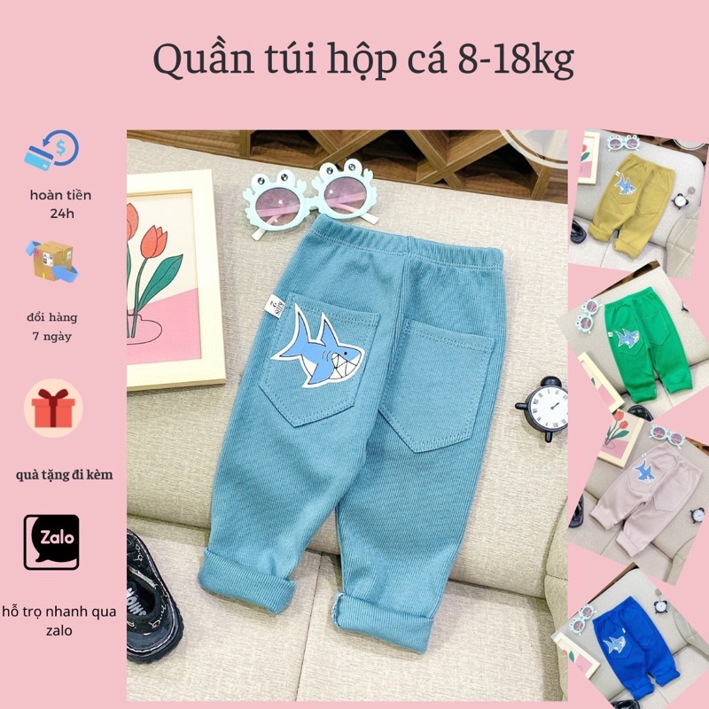 Quần túi hộp cá bé trai bé gái , dáng quần legging co giãn , 5 màu hàn quốc siêu sang , in hình cá mập cute