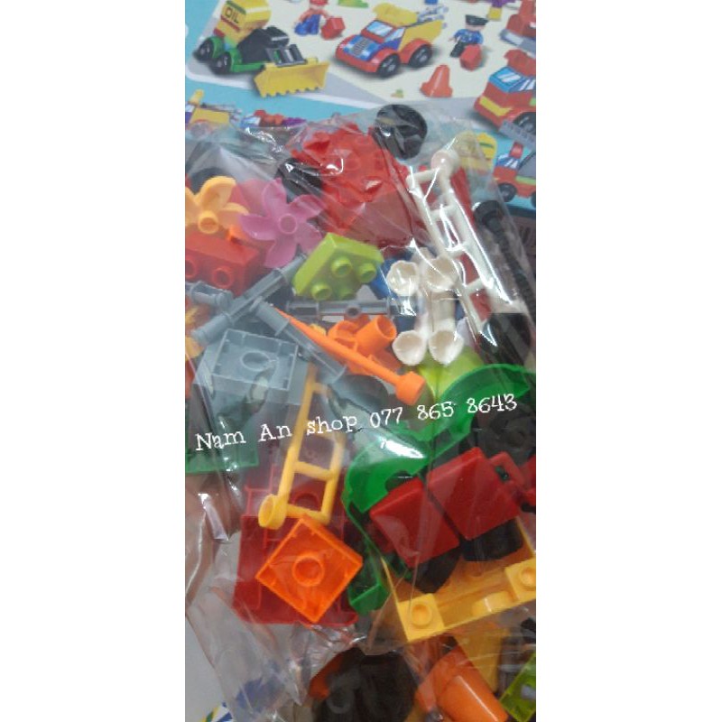 Bộ lắp ráp 168 chi tiết, lego các loại phương tiện giao thông, tương thích lego duplo