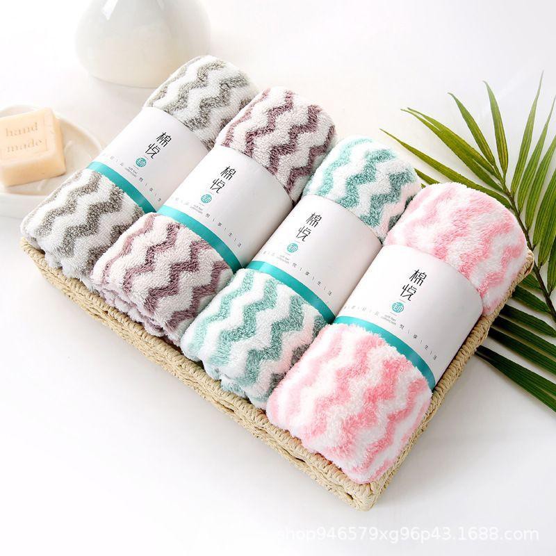 [ SIÊU RẺ ] Set 10 Khăn Mặt Lông Cừu Kẻ Sóng Hàn Quốc 50x30cm Mềm Mịn, Siêu Thấm Hút