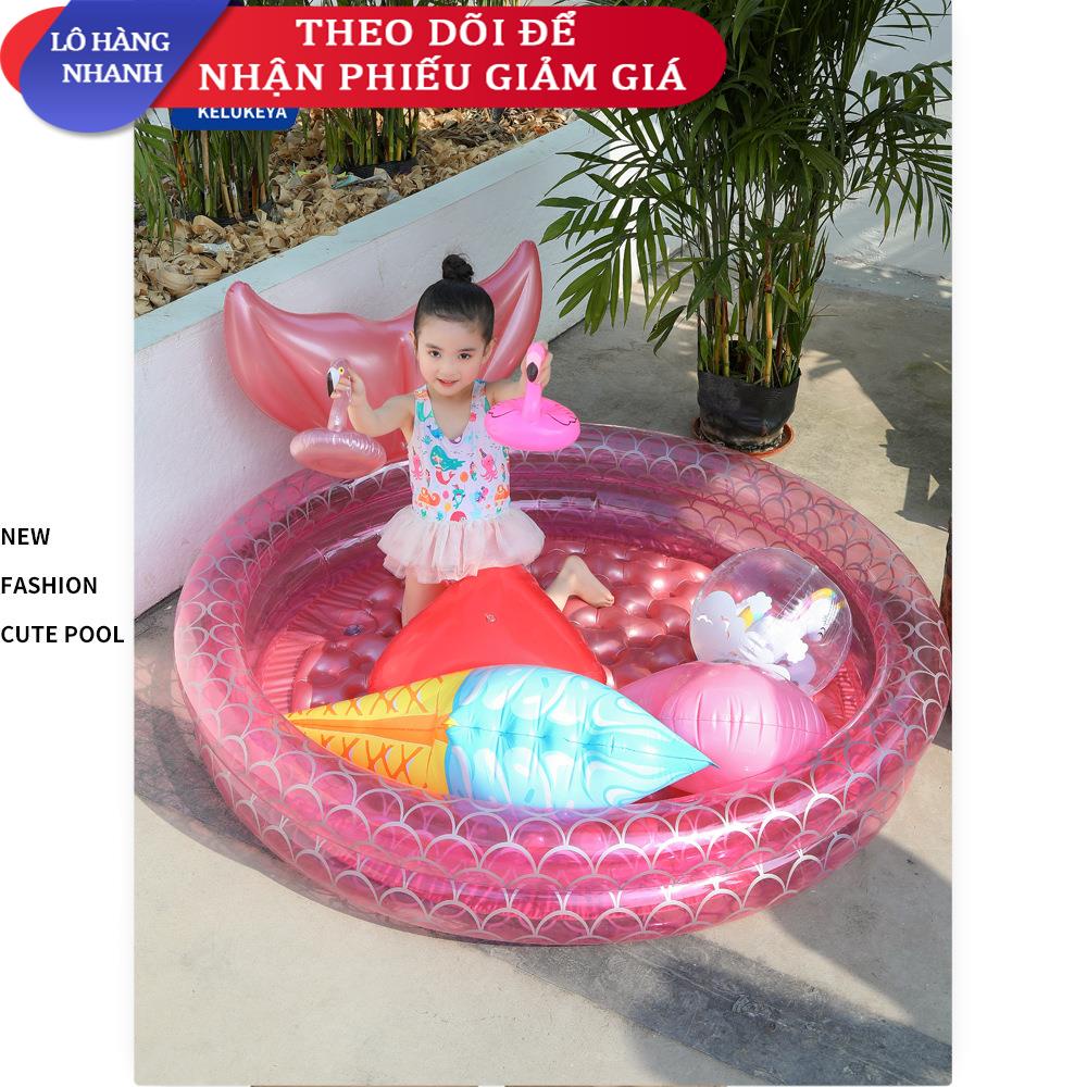 ☾Bể bơi nàng tiên cá bơm hơi bằng nhựa PVC dày Xiaoluins cho trẻ sơ sinh Bể bơi bể bóng đại dương