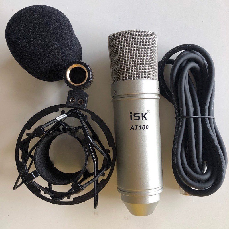 Bộ mic thu âm ISK AT100 + chân mic kẹp bàn +màng lọc âm Hát Karaoke Livestream Bigo facebook Cao Cấp