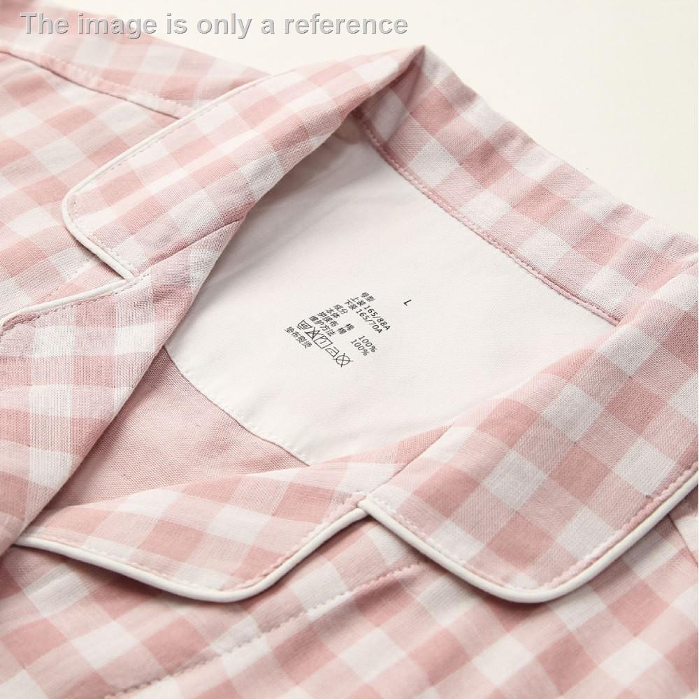 MUJI  Bộ Đồ Ngủ Pijama cotton Ngắn Tay Hai Lớp Sợi Kẻ Sọc Caro Cho Cặp Đôi