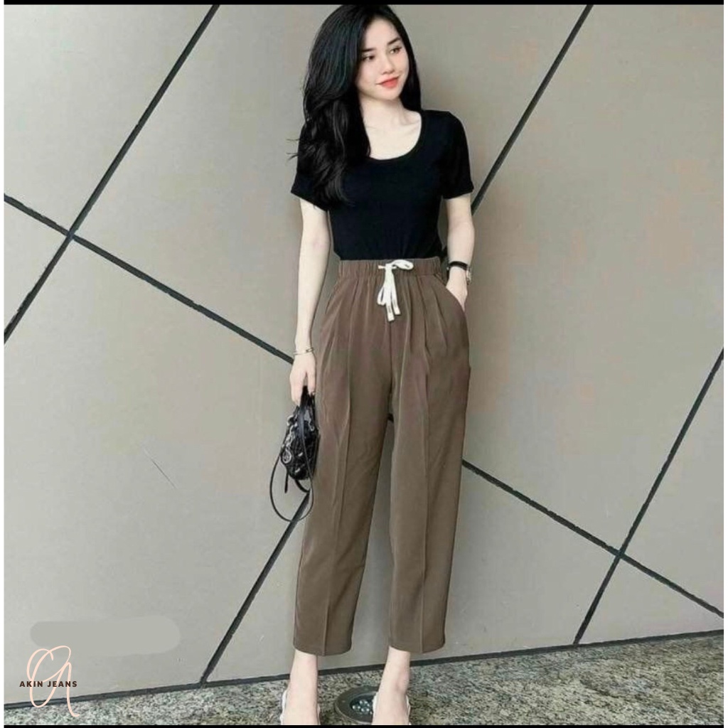 Quần Baggy Nữ Cạp Cao Rút giây chuẩn form Ống Đứng