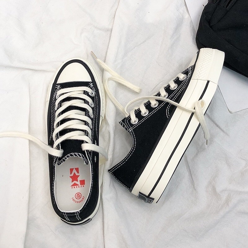 Giày bata nữ đi học thể thao sneaker cổ thấp hai màu trắng đen đế cao 3 cm JAENIA G006