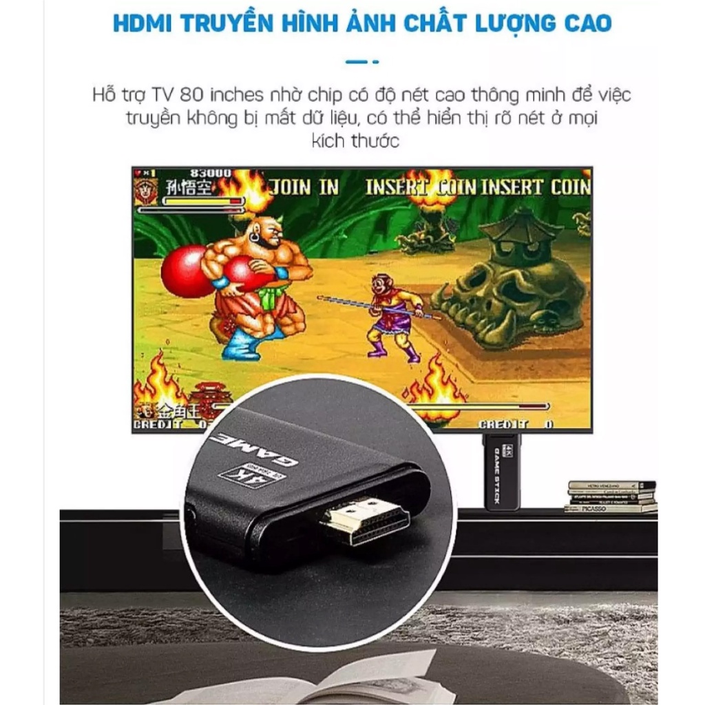 Máy Chơi Game 4 Nút Game Stick HDMI 4K 3500 Trò Chơi Kinh Điển, Kèm Cáp HDMI, Kết Nối Với TV, Máy Tính