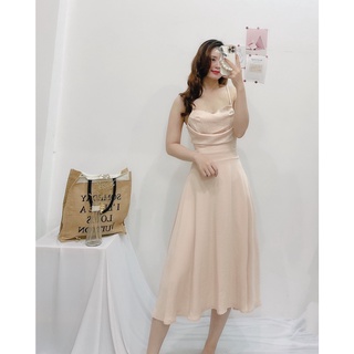Đầm phi lụa 2 dây cổ đổ