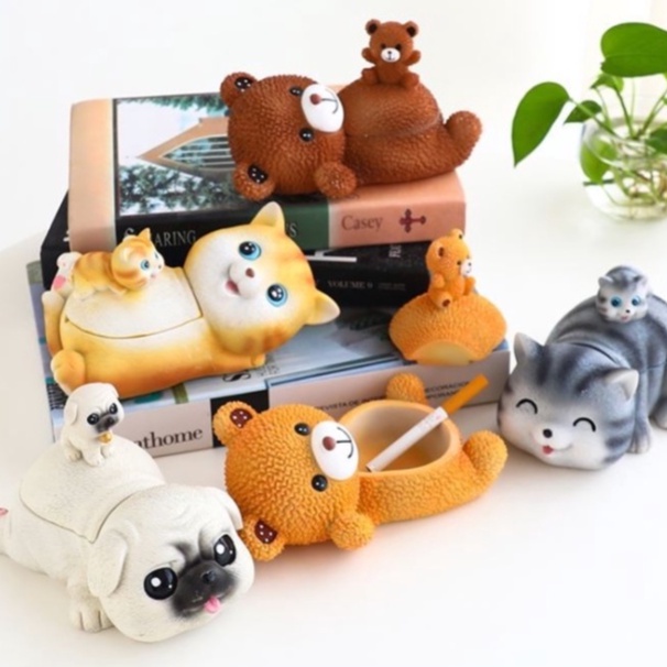 Gạt tàn hình thú 3D cao cấp 16x9x9cm có nắp đậy