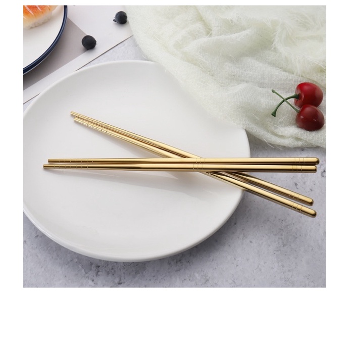 Set 5 Đôi Đũa Ăn  inox 304 Cao Cấp Mạ Vàng Sang Trọng
