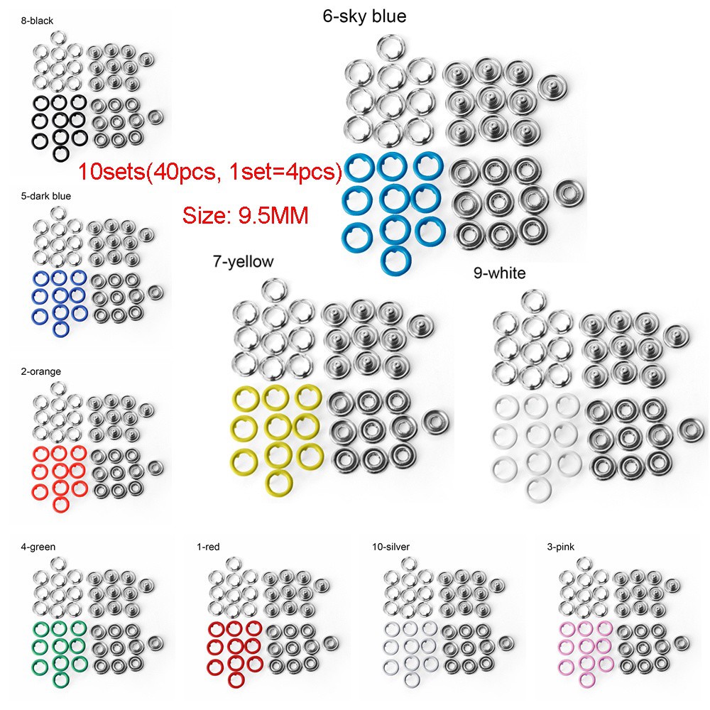 Bộ 10 Bộ 40 Nút Bấm Tròn Bằng Kim Loại Chuyên Dụng Cho May Vá Quần Áo/ Sổ Tay Diy