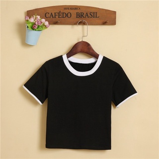 Áo Croptop Ôm Trắng Đen Viền Cổ