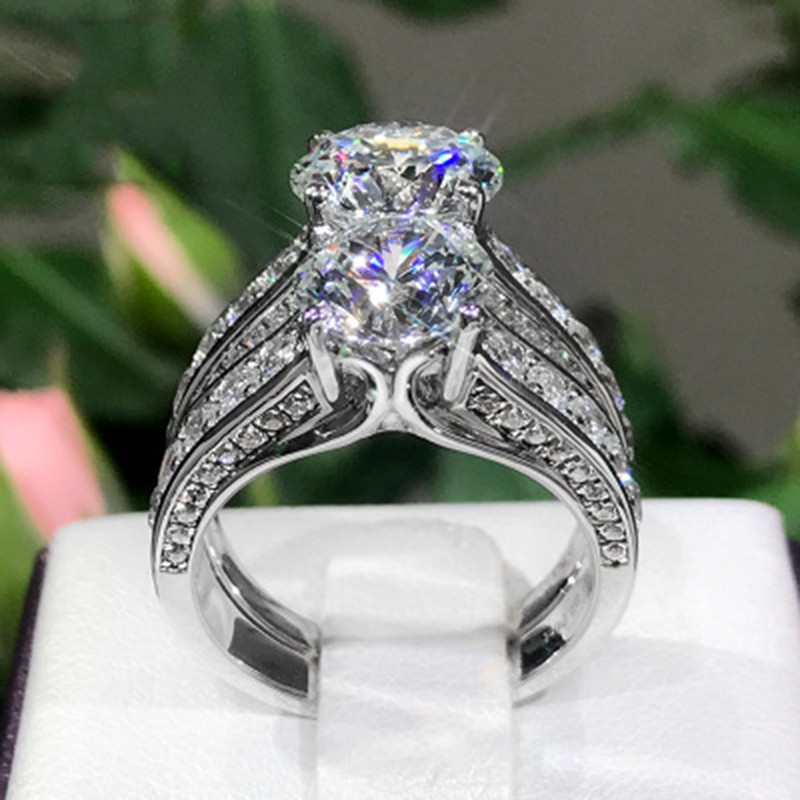 Nhẫn đeo tay kim loại đính đá 2 carat thời trang cho nữ