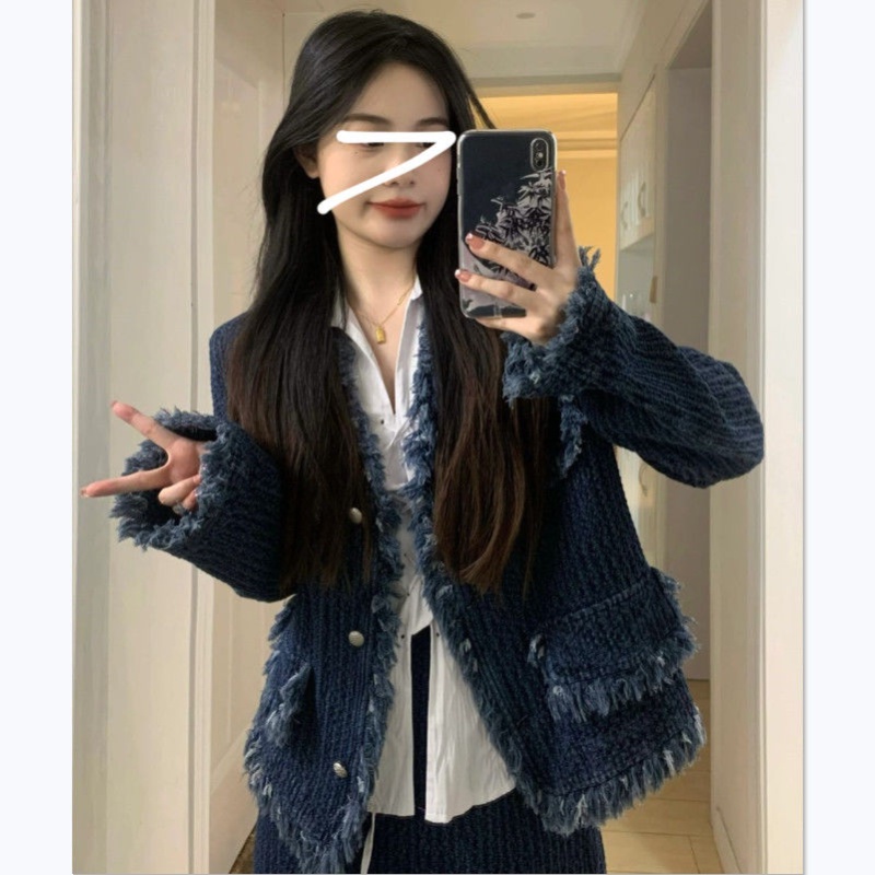 Áo Khoác Jean Kèm Chân Váy Phong Cách Retro Thời Trang Xuân Thu Cho Nữ