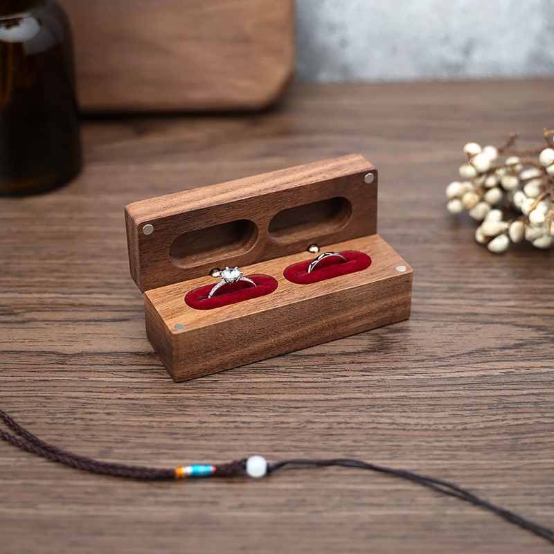 Flgo Hộp Đựng Nhẫn Cưới Kim Cương Màu Đen Óc Chó