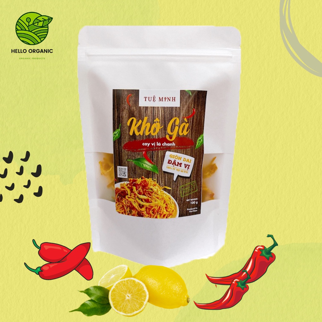 Gà khô lá chanh Tuệ Minh( Túi 150g) gà khô cay ngon như nhà làm, đồ ăn vặt an toàn về sinh thực phẩm- Hello Organic | BigBuy360 - bigbuy360.vn