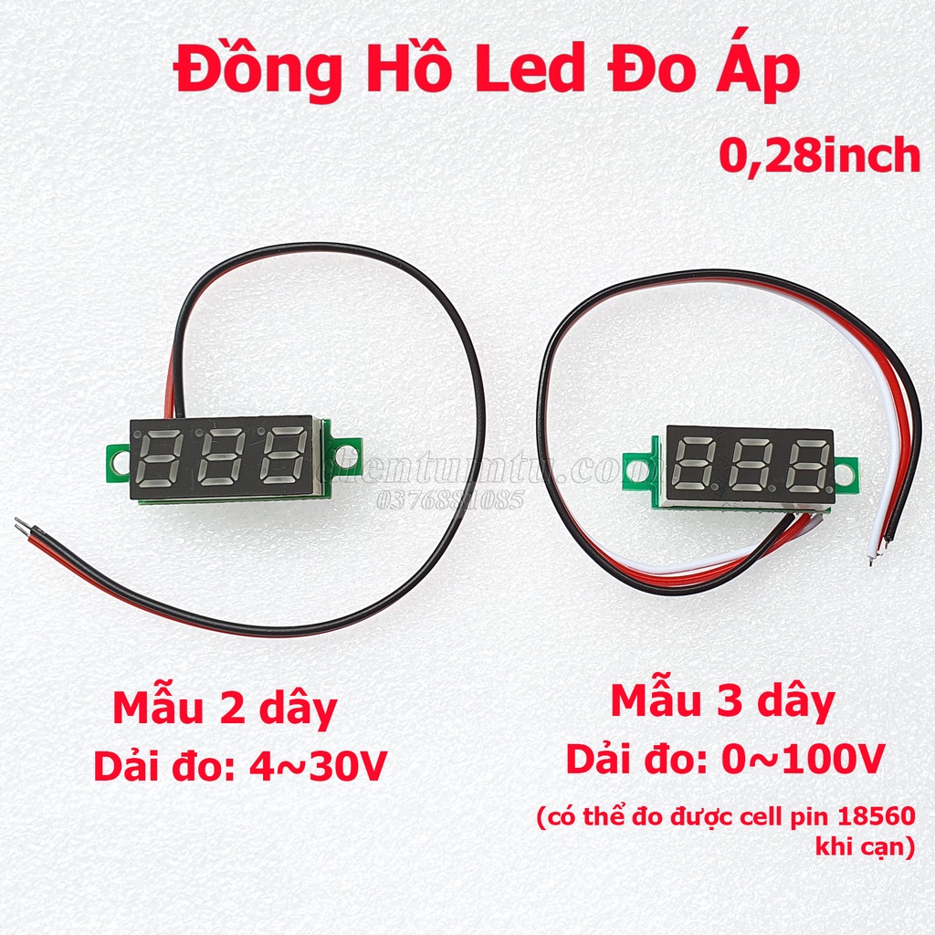 Đồng Hồ Led Đo Áp -Vôn Kế Điện Tử - Đo Volt DC - 0.28 inch 2 Dây - 3 dây