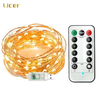 Licer LED Dây đèn điều khiển từ xa 8 chế độ 5m/ 10m/ 20m bằng dây đồng cổng USB tạo ánh sáng thần tiên