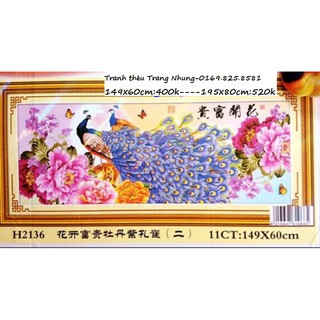 Tranh thêu Hoa khai phú quý H2136 149x60cm