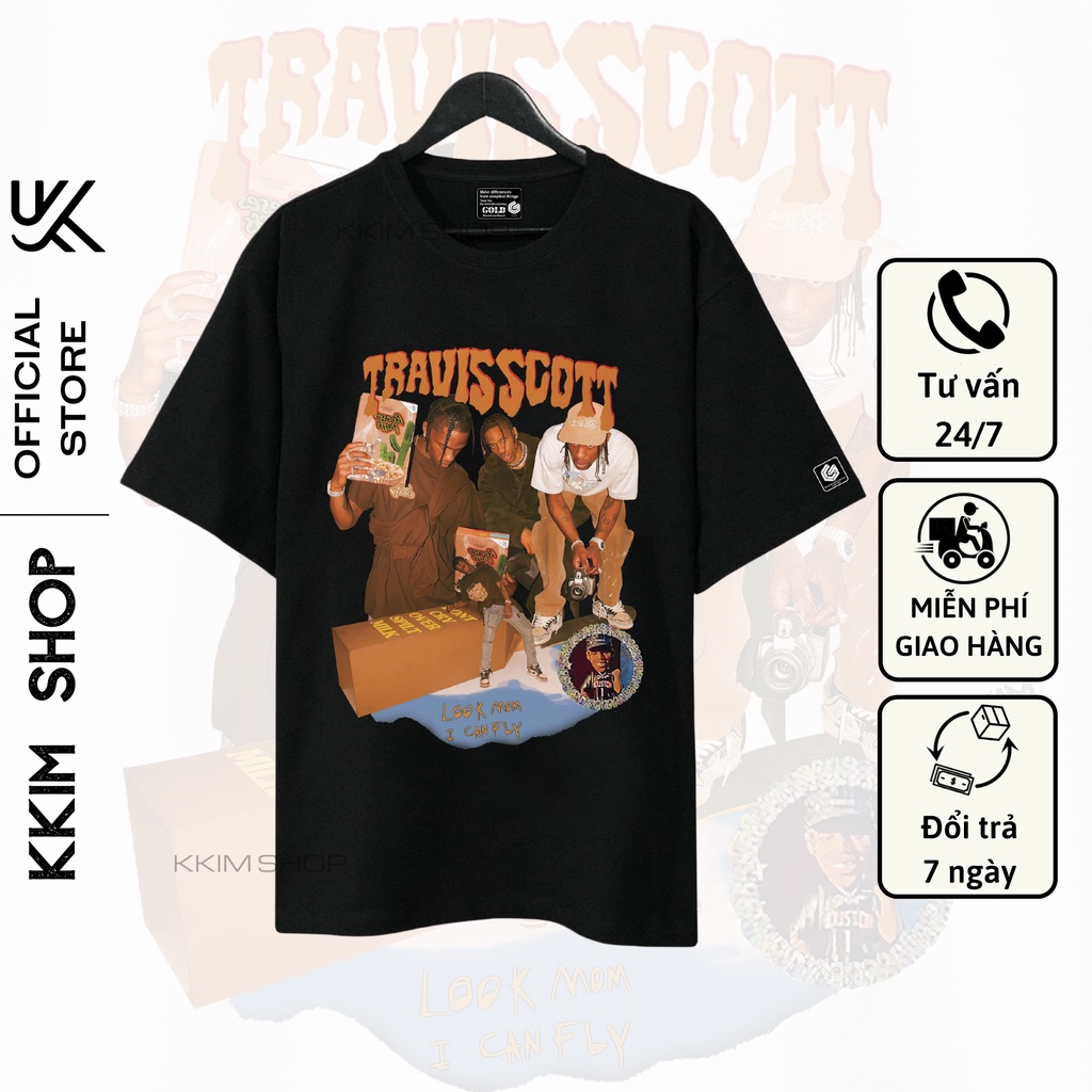 Áo Thun Tay Lỡ Travis Scott, Form rộng oversize, áo phông unisex, chất liệu Cotton - KKIM Shop