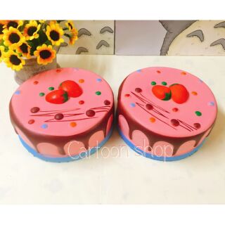 Squishy bánh kem dâu to hồng đế xanh