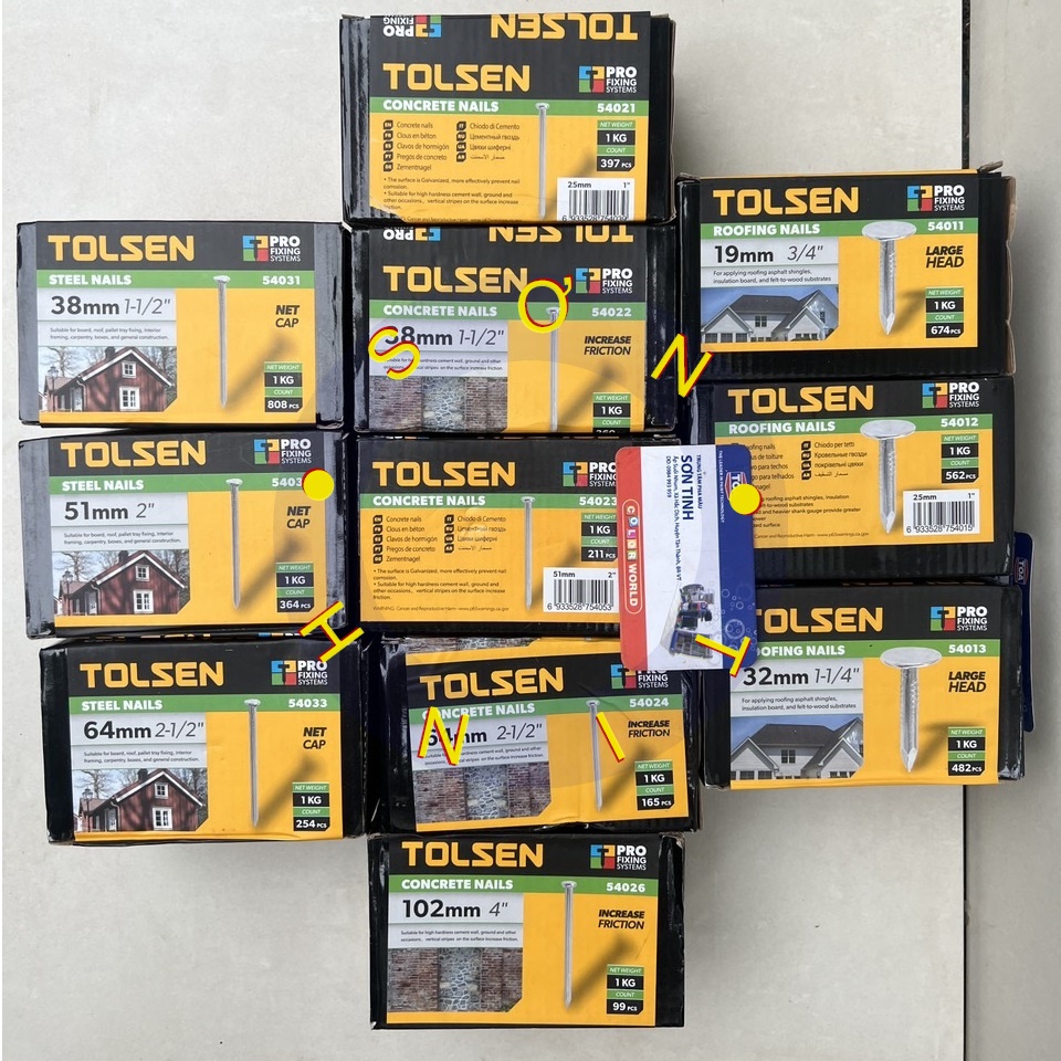 100g Đinh sắt Tolsen các loại ( 2 3 4 5 6 7 8 10)