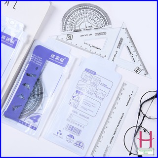 Bộ thước kẻ eke 4 chi tiết kèm túi zip dễ sử dụng { H }