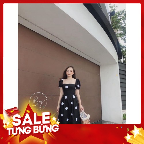 -Hàn nhập khẩu Váy cố U chấm bi to 2 màu (kèm video,ảnh thật) Liên hệ mua hàng 084.209.1989