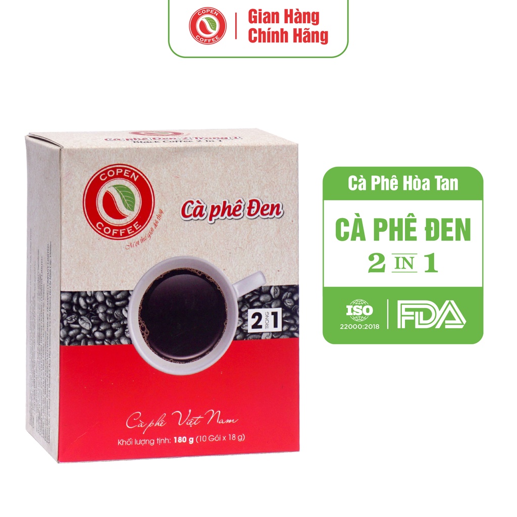 Cà phê hòa tan Copen Coffee - Cà phê đen 2 trong 1 Hộp 180g (10 gói/ hộp)