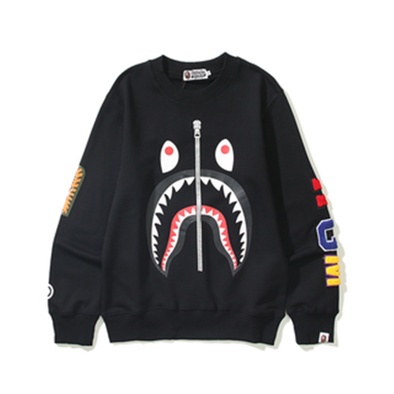 Áo Khoác Tay Dài Cổ Tròn Dáng Rộng Giả Khóa Kéo Thêu Họa Tiết Bape Thời Trang Cho Cặp Đôi