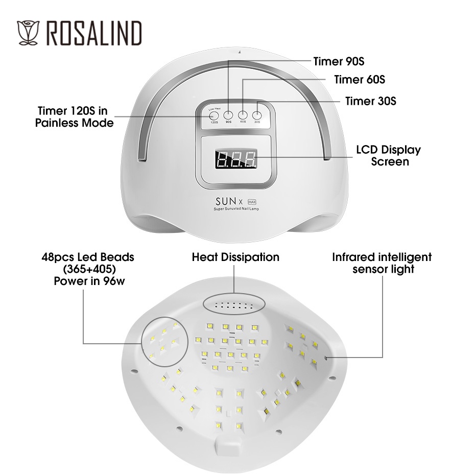 Đèn làm móng UV/LED ROSALIND 96W 48 bóng LED tiện dụng