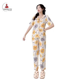 Đồ bộ nữ cổ bèo hoa to tay ngắn Nhật Vy BOUTIQUE- D2063