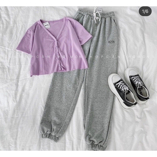❎Set Quần Thêu Spun +Crop V Cuốn Biên