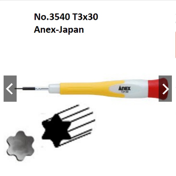 Tô vít chính xác tay cầm cách điện đầu hoa thị T3-T4-T5-T6-T7-T8 hãng Anex Nhật Bản