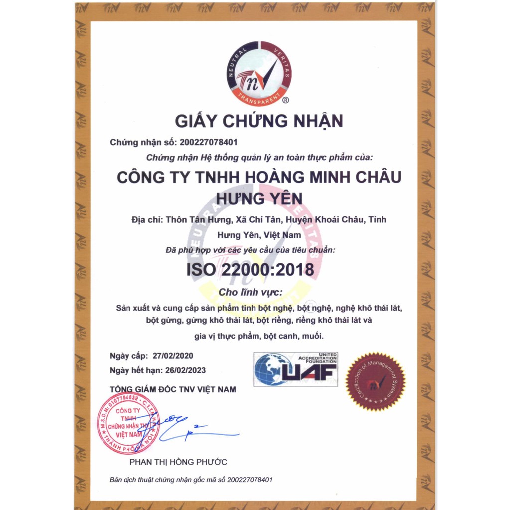 Tinh bột nghệ Hoàng Minh Châu - Hưng Yên gói 300g