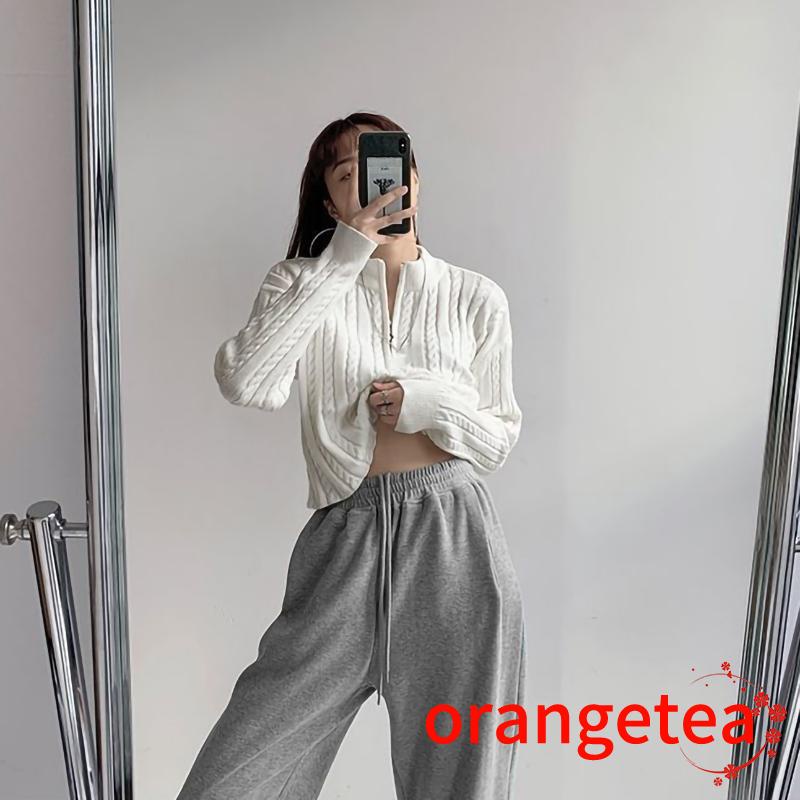 Áo Len Tay Dài Cổ Cao Khóa Kéo Màu Trơn Thời Trang Cho Nữ
